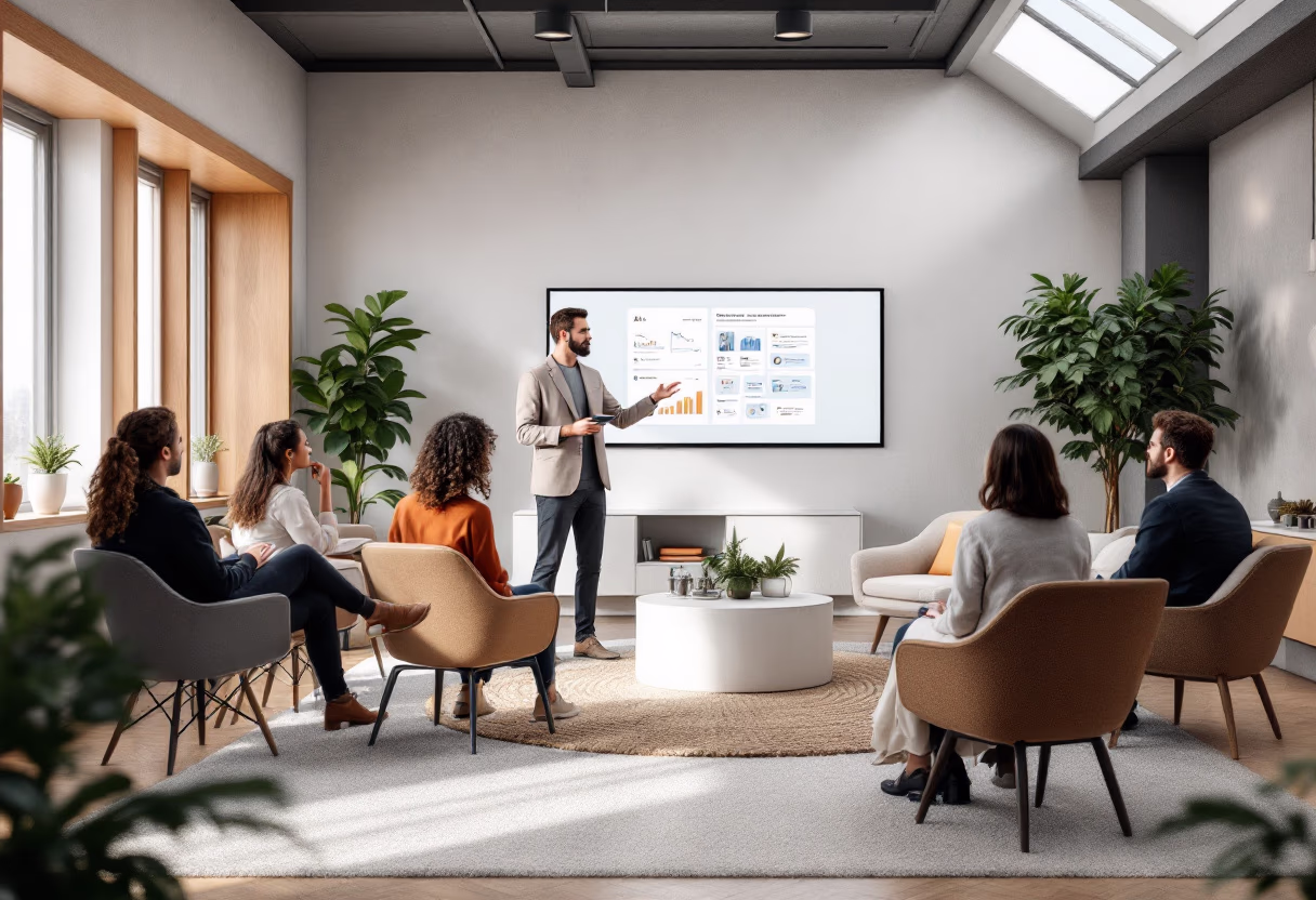 image of a person giving a presentation (for an ai saas company)